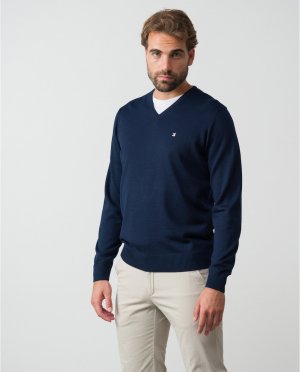 Темно-синий мужской свитер с V-образным вырезом , Etiem. Цвет: синий