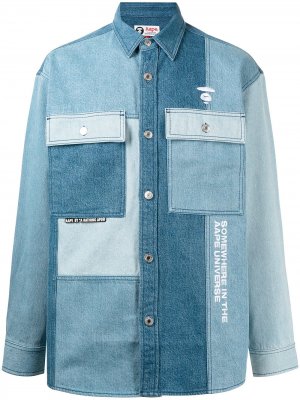 Джинсовая рубашка со вставками AAPE BY *A BATHING APE®. Цвет: синий