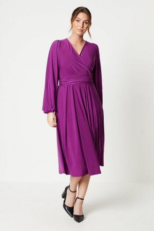Плиссированное платье миди с длинными рукавами и запахом из джерси , фиолетовый Wallis