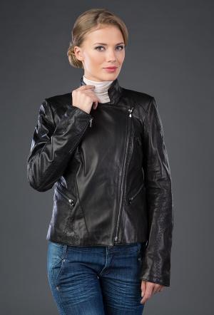 Кожаная легкая турецкая куртка-косуха VESUTTI. Цвет: черный