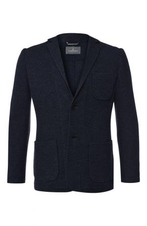 Однобортный пиджак из смеси хлопка и шерсти Capobianco. Цвет: темно-синий