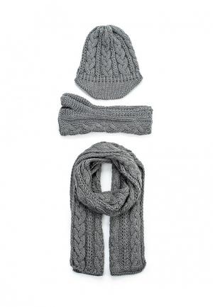 Комплект шапка, шарф и митенки Fiorella Rubino. Цвет: серый