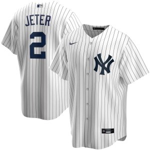 Мужская футболка с именем Дерека Джетера Уайта/темно-синего цвета «Нью-Йорк Янкиз» домашняя реплика игрока Nike