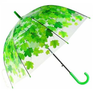 Зонт-трость - Зелёные листья (прозрачный, купол 80 см) NoBrand. Цвет: зеленый/бесцветный