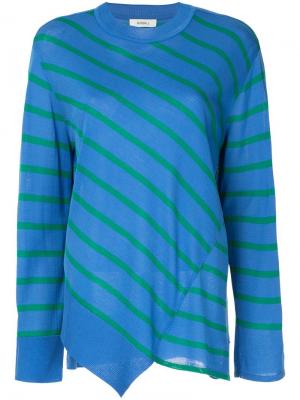 Асимметричный свитер панельного дизайна в полоску Goen.J. Цвет: синий