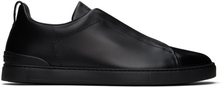 Черные кроссовки с тройной строчкой Zegna, цвет Black ZEGNA
