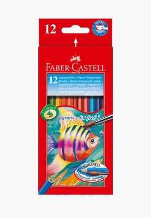 Набор карандашей Faber-Castell акварельные, 12 цв. + кисть. Цвет: разноцветный