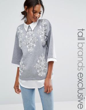 Женская рубашка с отделкой в стиле джемпера Starry Eyed Tall. Цвет: серый
