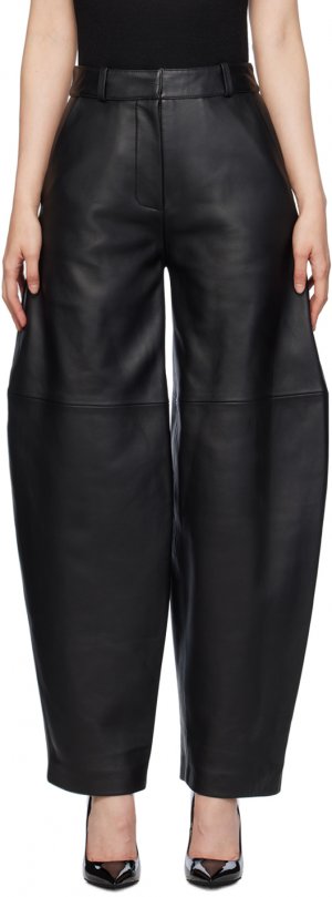 Черные кожаные брюки с фигурным швом Co