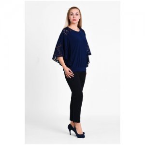 Блуза Olsi, нарядный стиль, свободный силуэт, укороченный рукав, однотонная, размер 48, синий plus size OLS. Цвет: синий
