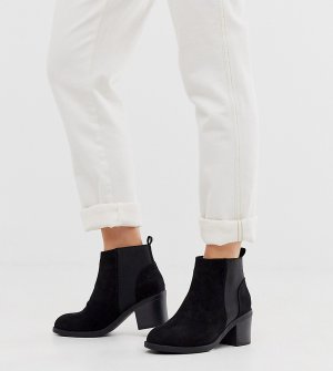 Черные замшевые ботинки челси на каблуке -Черный New Look Wide Fit