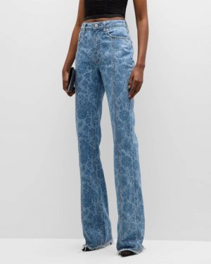 Расклешенные джинсы с цветочным принтом Alessandra Rich