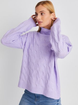 Вязаный свитер с узором косы и воротником-гольф zolla. Цвет: лиловый