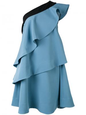 Платье на одно плечо с оборками Miahatami. Цвет: синий