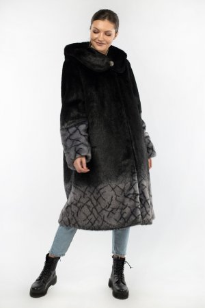 Пальто шуба искусственная женская EL PODIO. Цвет: черно-серый
