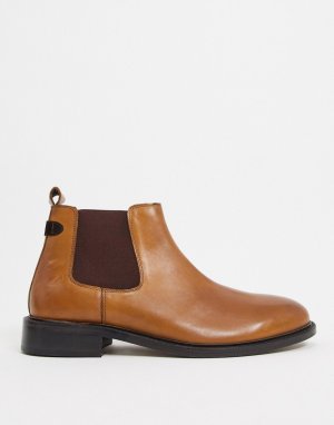 Светло-коричневые кожаные ботинки челси Wide Fit-Коричневый цвет Dune