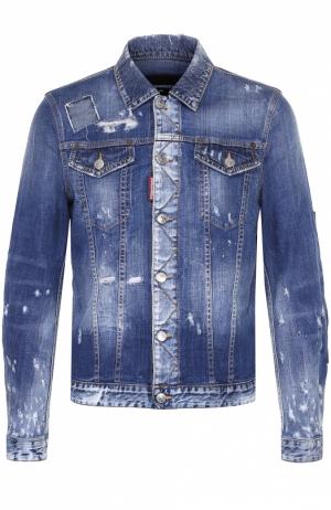 Джинсовая куртка с декоративными потертостями и заплатками Dsquared2. Цвет: голубой
