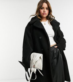 Длинное пальто из плюшевого материала черного цвета Urban Code Curve-Черный Urbancode Curve