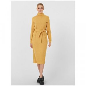 Платье-свитер , повседневное, полуприлегающее, миди, карманы, размер 44, желтый Lo. Цвет: желтый