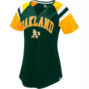 Женская стартовая зелено-золотая футболка Oakland Athletics Game с вырезом реглан Starter
