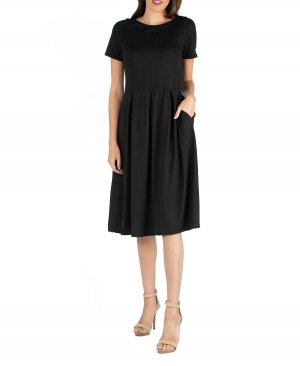 Платье миди с короткими рукавами и карманом 24seven Comfort Apparel, черный