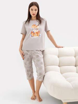 Комплект женский (футболка, бриджи) Mark Formelle. Цвет: пепел +блинчики на пепле