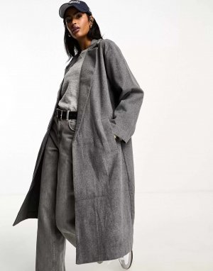 Бледно-серое пальто средней длины без подкладки ASOS. Цвет: серый