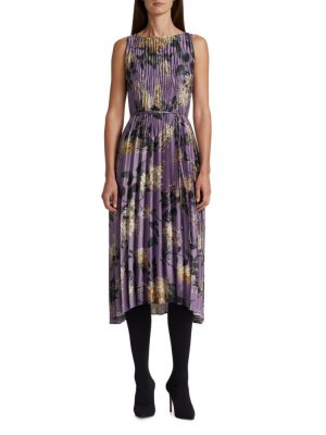 Сиреневое плиссированное платье без рукавов , цвет Purple Multicolor Vince