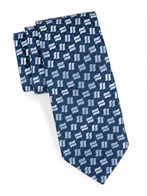 Аккуратный шелковый галстук в несколько полосок , синий Charvet