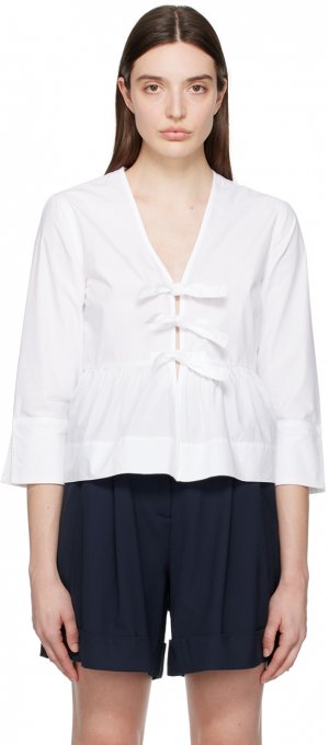 Белая блузка с завязками Ganni