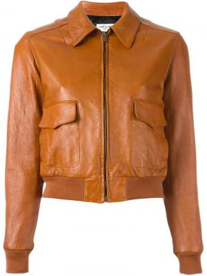 Укороченная куртка бомбер Saint Laurent. Цвет: коричневый