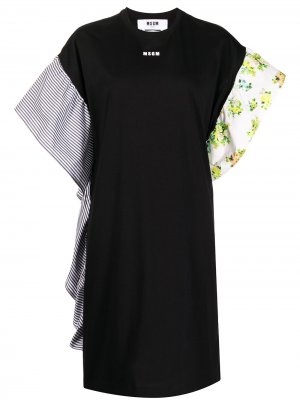Платье-футболка в технике пэчворк MSGM. Цвет: черный