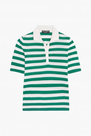 Полосатая рубашка-поло из кашемира и шелка, зеленый Dolce & Gabbana