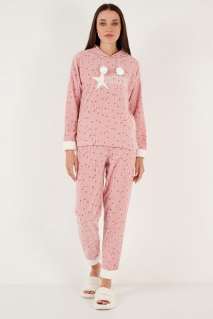 Флисовый пижамный комплект стандартного кроя с рисунком и капюшоном 6571004 Lela, пудрово-розовый LELA