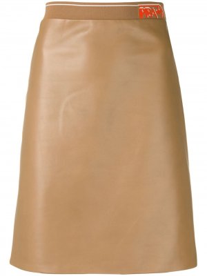 Юбка миди с поясом и логотипом Prada. Цвет: нейтральные цвета