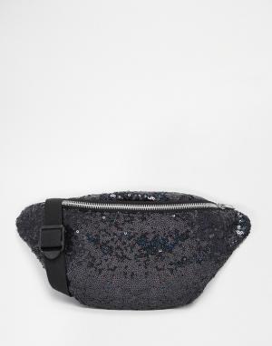 Черная сумка-кошелек на пояс с пайетками Jaded London. Цвет: черный