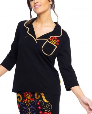 Женский свитер с воротником-поло и рукавами 3/4 , черный Mamatayoe. Цвет: черный