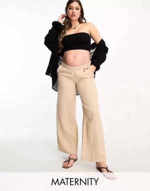 Кремовые текстурированные мягкие брюки для беременных Vero Moda. Цвет: бежевый