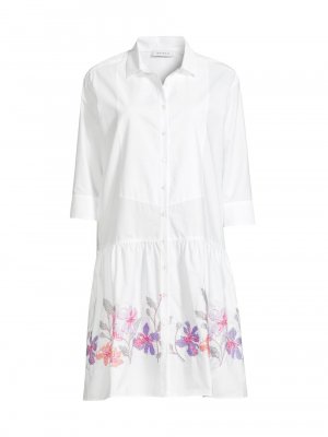 Платье-рубашка до колен с цветочной вышивкой , белый ROSSO35