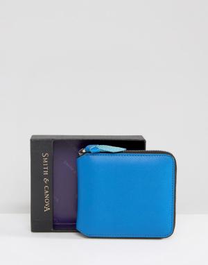 Кожаный бумажник на молнии Smith and Canova. Цвет: синий