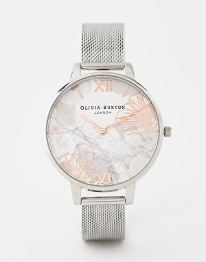 Серебристые часы с сетчатым браслетом OB16VM20-Красный Olivia Burton
