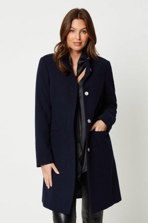 Пальто из искусственной шерсти с воротником-воронкой , темно-синий Wallis