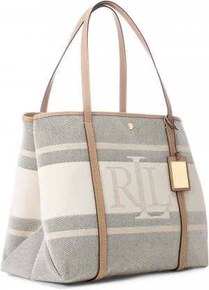 Большая жаккардовая сумка-тоут Emerie с логотипом LAUREN Ralph Lauren, цвет Logo Cream Black/Light Camel