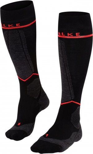 Лыжные носки до колена SK Energizing Wool W1 , цвет Black/Neon Red Falke