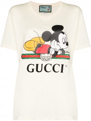 Футболка Mickey Mouse с логотипом Gucci. Цвет: белый