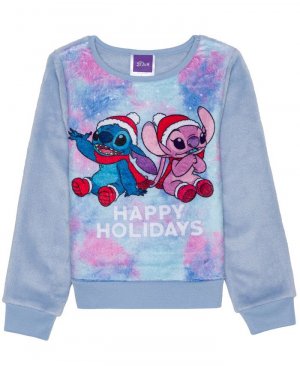 Плюшевый пуловер с длинными рукавами Little Girls Stitch Happy Holidays , синий Disney
