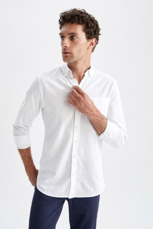 Рубашка приталенного кроя с длинным рукавом , белый DeFacto