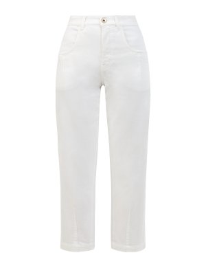 Укороченные джинсы из тонкого хлопкового денима с прострочкой ELEVENTY. Цвет: белый