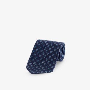 Широкий шелковый галстук с графичным узором , темно-синий Ferragamo