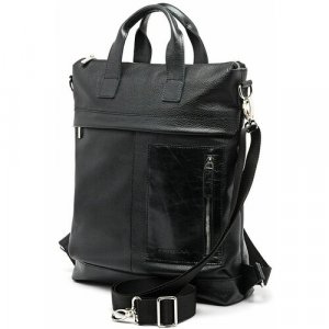 Рюкзак 21С1037КЧД, натуральная кожа, отделение для ноутбука, вмещает А4, внутренний карман, черный Igermann. Цвет: черный